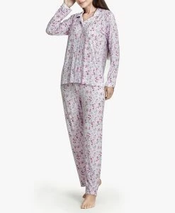 MOOD Pajamas Women's Floral Notes Soft Long-Sleeve Pajama Set