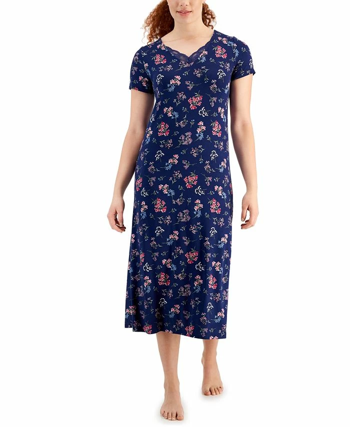 Charter Club Women's Short-Sleeve Floral Nightgown, Created For Macy's 1 Charter Club Women's Short-Sleeve Floral Nightgown, Created For Macy's