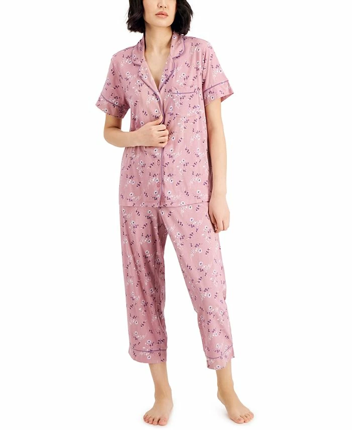 Charter Club Women's Notch-Collar & Cropped Pajama Pants Set 1 Charter Club Women's Notch-Collar & Cropped Pajama Pants Set