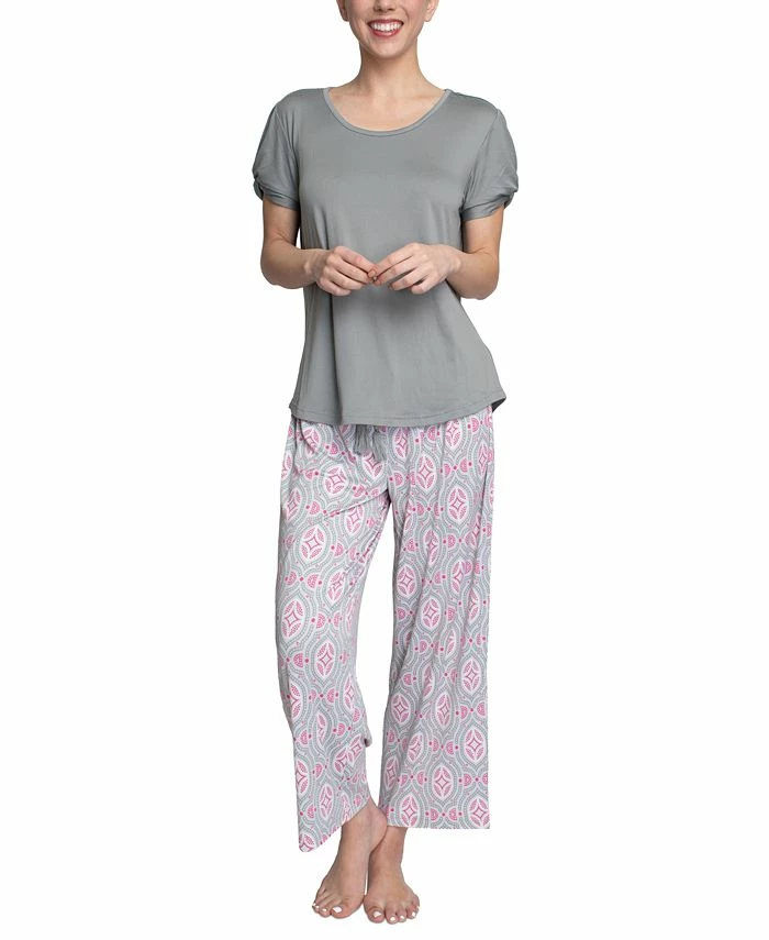 Muk Luks Solid Top & Printed Pants Pajama Set 1 Muk Luks Solid Top & Printed Pants Pajama Set