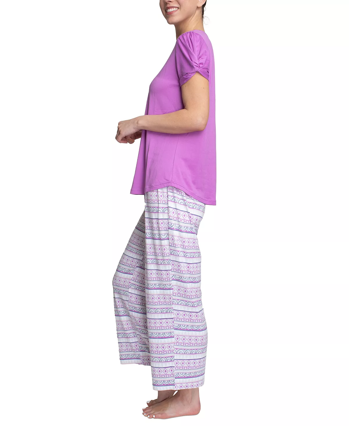 Muk Luks Solid Top & Printed Pants Pajama Set 4 Muk Luks Solid Top & Printed Pants Pajama Set - Image 4