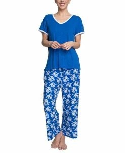 Muk Luks Women's Slub V-Neck & Wide-Leg Pajama Pants Set