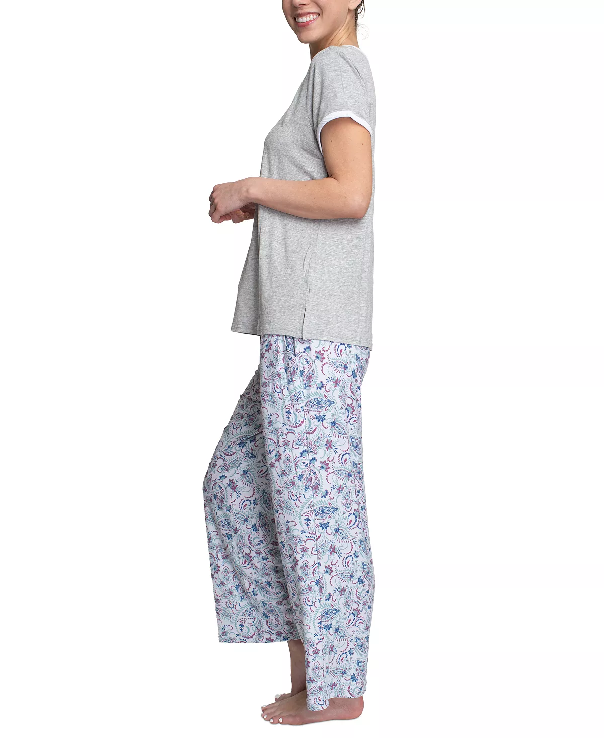 Muk Luks Women's Slub V-Neck & Wide-Leg Pajama Pants Set 4 Muk Luks Women's Slub V-Neck & Wide-Leg Pajama Pants Set - Image 4