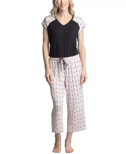 Muk Luks Women's Twinning 2-Pc. Short Sleeve & Capri Pajama Set -White Mark Shop 21534543 fpx