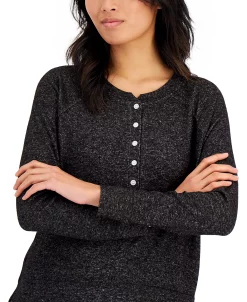 Alfani Women's Long-Sleeve Hacci Pajama Top, Created For Macy's -White Mark Shop 21537984 fpx