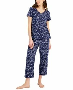 Charter Club Women's Short Sleeve Cotton Essentials Printed Pajama Set, Created For Macy's