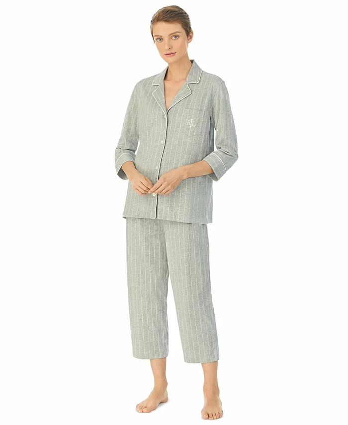 Lauren Ralph Lauren Womens 3/4 Sleeve Cotton Notch Collar Capri Pant Pajama Set 1 Lauren Ralph Lauren Womens 3/4 Sleeve Cotton Notch Collar Capri Pant Pajama Set