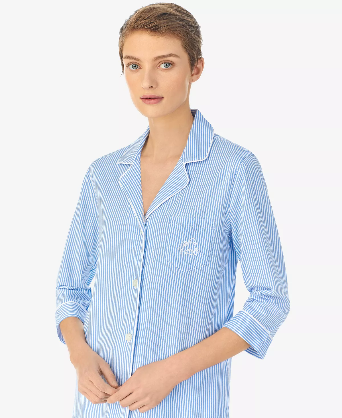 Lauren Ralph Lauren Womens 3/4 Sleeve Cotton Notch Collar Capri Pant Pajama Set 6 Lauren Ralph Lauren Womens 3/4 Sleeve Cotton Notch Collar Capri Pant Pajama Set - Image 6