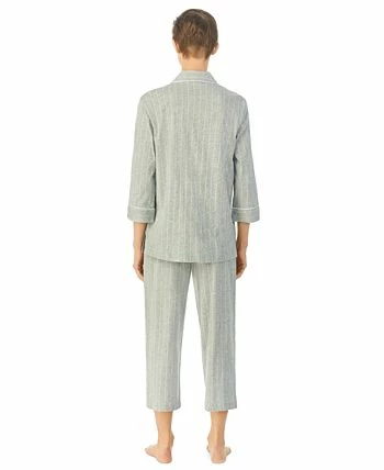 Lauren Ralph Lauren Womens 3/4 Sleeve Cotton Notch Collar Capri Pant Pajama Set 2 Lauren Ralph Lauren Womens 3/4 Sleeve Cotton Notch Collar Capri Pant Pajama Set - Image 2