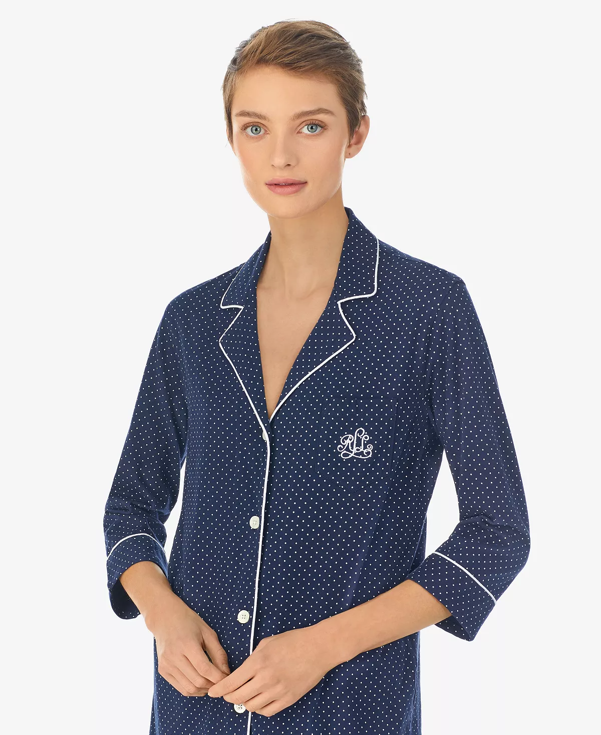 Lauren Ralph Lauren Womens 3/4 Sleeve Cotton Notch Collar Capri Pant Pajama Set 4 Lauren Ralph Lauren Womens 3/4 Sleeve Cotton Notch Collar Capri Pant Pajama Set - Image 4