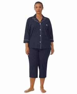 Lauren Ralph Lauren Plus Size Button-Front Top And Pants Pajama Set