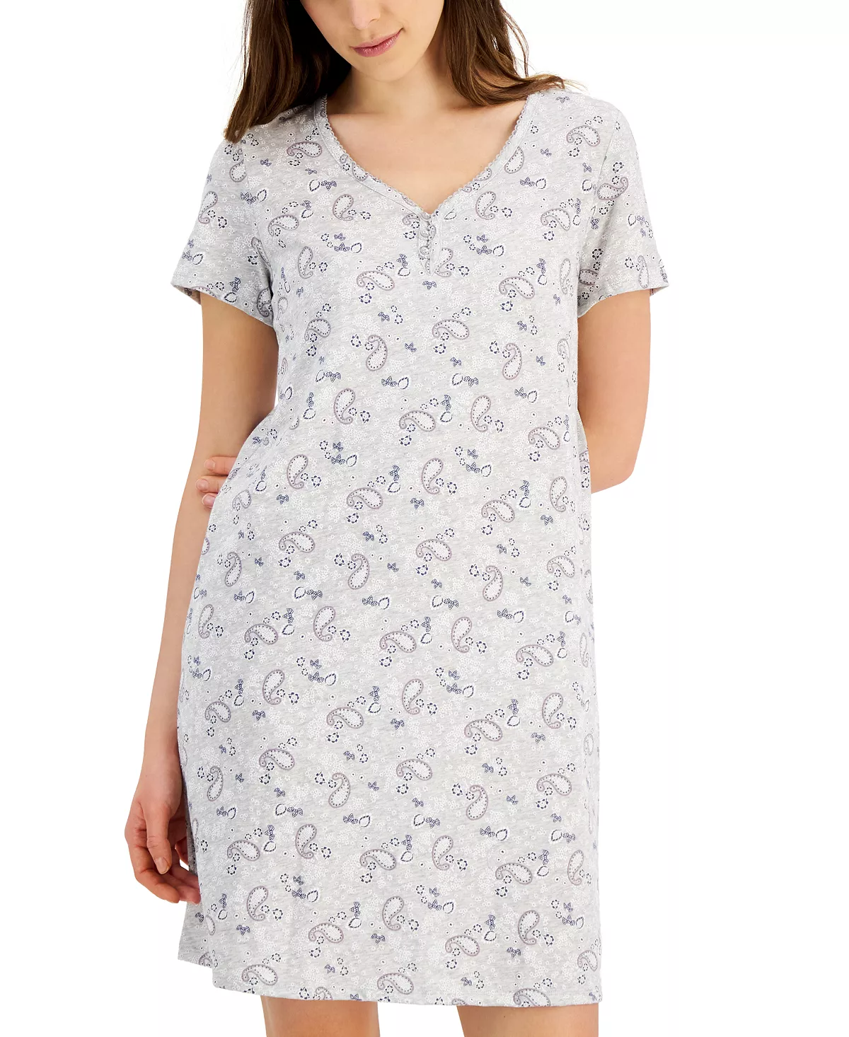 Charter Club Women's Short Sleeve Cotton Essentials Chemise Nightgown, Created For Macy's 3 Charter Club Women's Short Sleeve Cotton Essentials Chemise Nightgown, Created For Macy's - Image 3