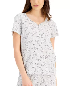 Charter Club Women's Short Sleeve Cotton Essentials Printed Pajama Set, Created For Macy's -White Mark Shop 21775064 fpx
