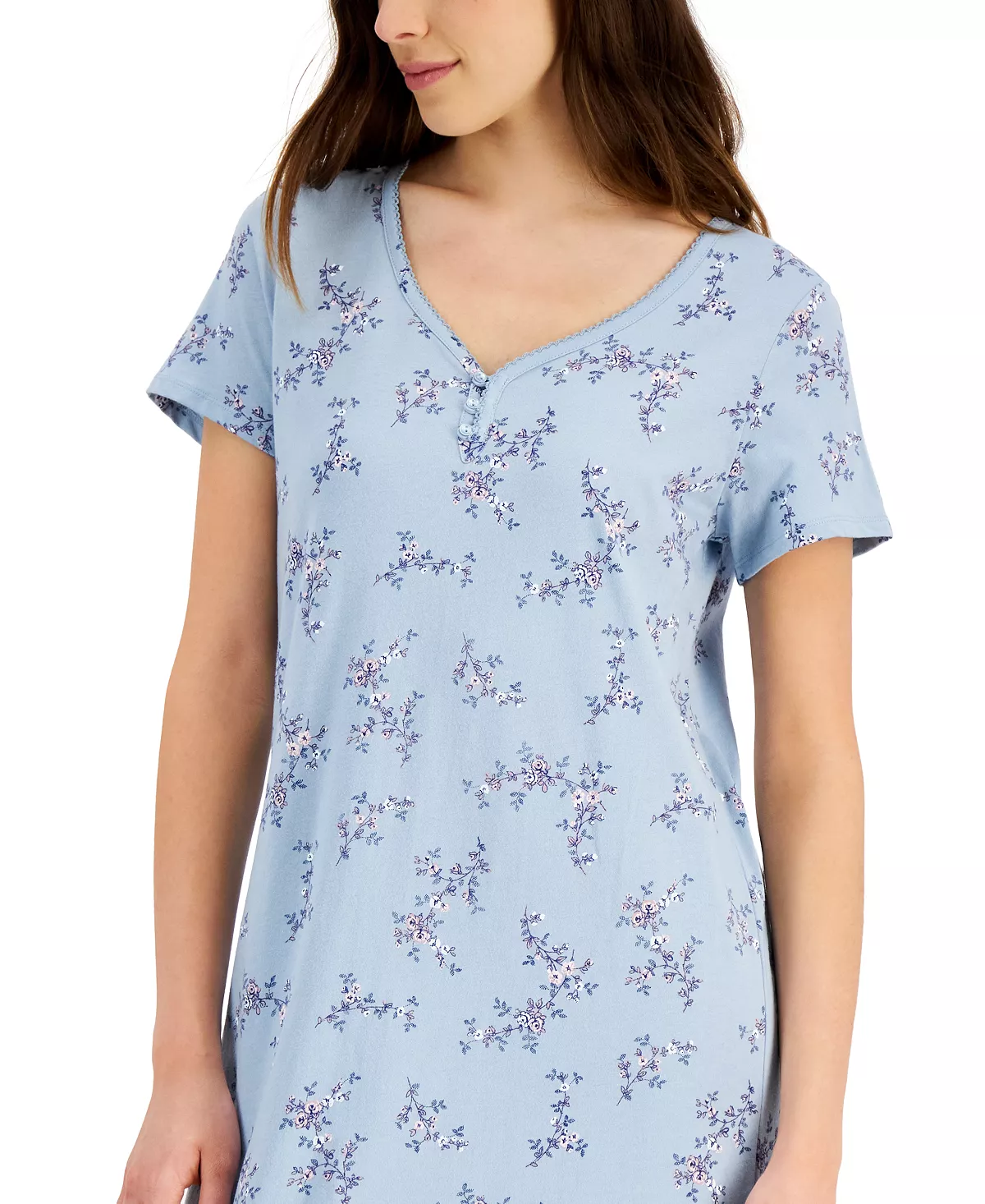 Charter Club Women's Short Sleeve Cotton Essentials Printed Midi Nightgown, Created For Macy's 3 Charter Club Women's Short Sleeve Cotton Essentials Printed Midi Nightgown, Created For Macy's - Image 3