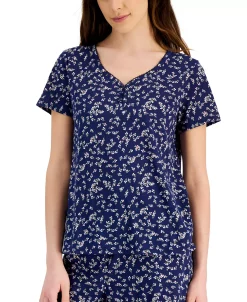 Charter Club Women's Short Sleeve Cotton Essentials Printed Pajama Set, Created For Macy's -White Mark Shop 21775130 fpx