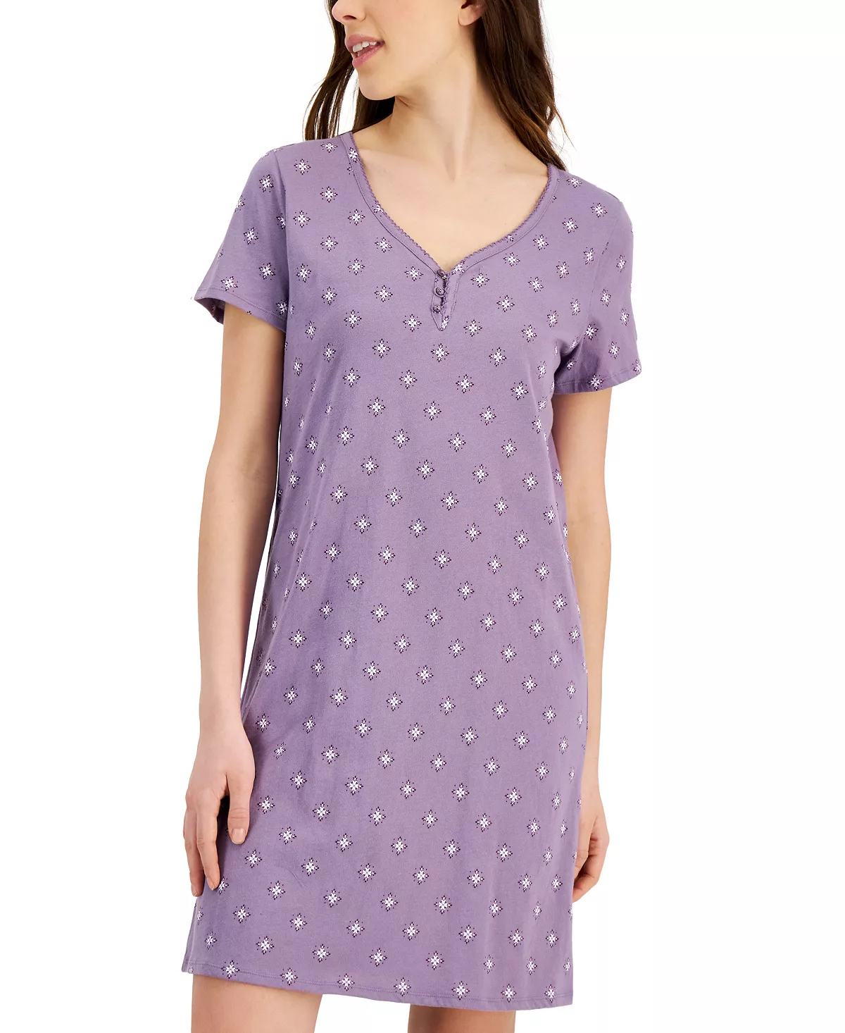 Charter Club Women's Short Sleeve Cotton Essentials Chemise Nightgown, Created For Macy's 4 Charter Club Women's Short Sleeve Cotton Essentials Chemise Nightgown, Created For Macy's - Image 4