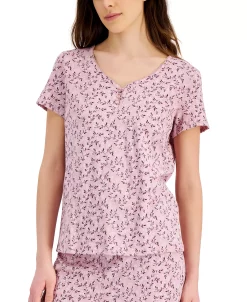 Charter Club Women's Short Sleeve Cotton Essentials Printed Pajama Set, Created For Macy's -White Mark Shop 21775156 fpx