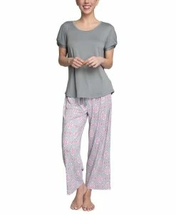 Muk Luks Plus Size Embellished Sleeve & Printed Pajama Pants Set