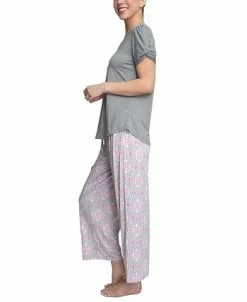 Muk Luks Plus Size Embellished Sleeve & Printed Pajama Pants Set -White Mark Shop 21853027 fpx