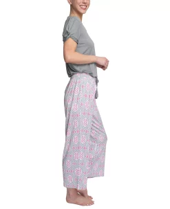 Muk Luks Plus Size Embellished Sleeve & Printed Pajama Pants Set -White Mark Shop 21853031 fpx