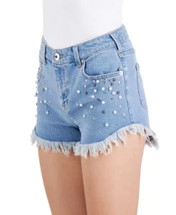 INC International Concepts Women's Embellished Frayed-Hem Denim Shorts, Created For Macy's -White Mark Shop 21861649 fpx