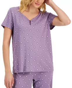 Charter Club Women's Short Sleeve Cotton Essentials Printed Pajama Set, Created For Macy's -White Mark Shop 21878446 fpx