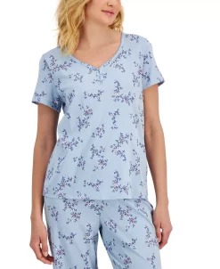 Charter Club Women's Short Sleeve Cotton Essentials Printed Pajama Set, Created For Macy's -White Mark Shop 21878451 fpx