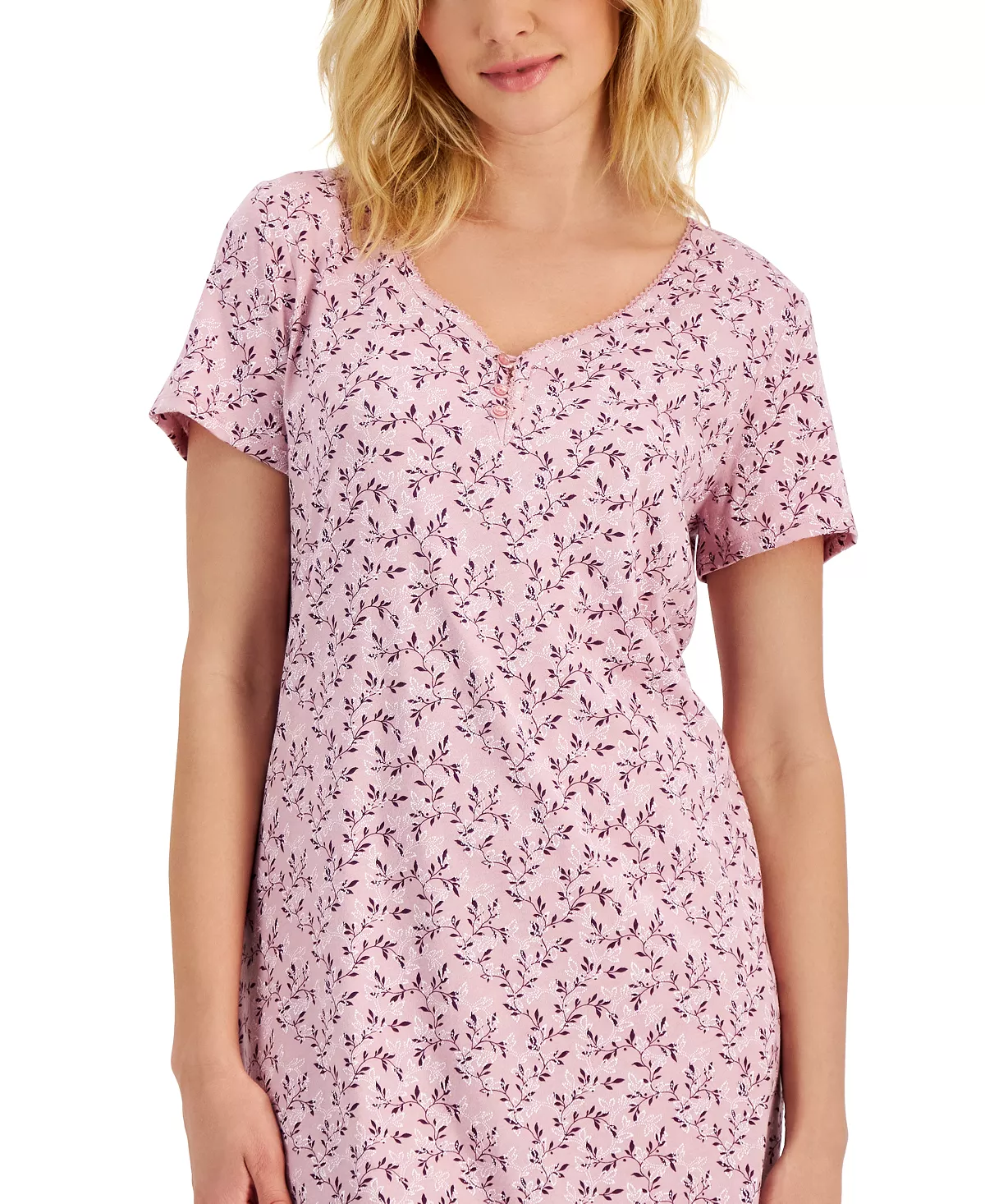 Charter Club Women's Short Sleeve Cotton Essentials Chemise Nightgown, Created For Macy's 5 Charter Club Women's Short Sleeve Cotton Essentials Chemise Nightgown, Created For Macy's - Image 5