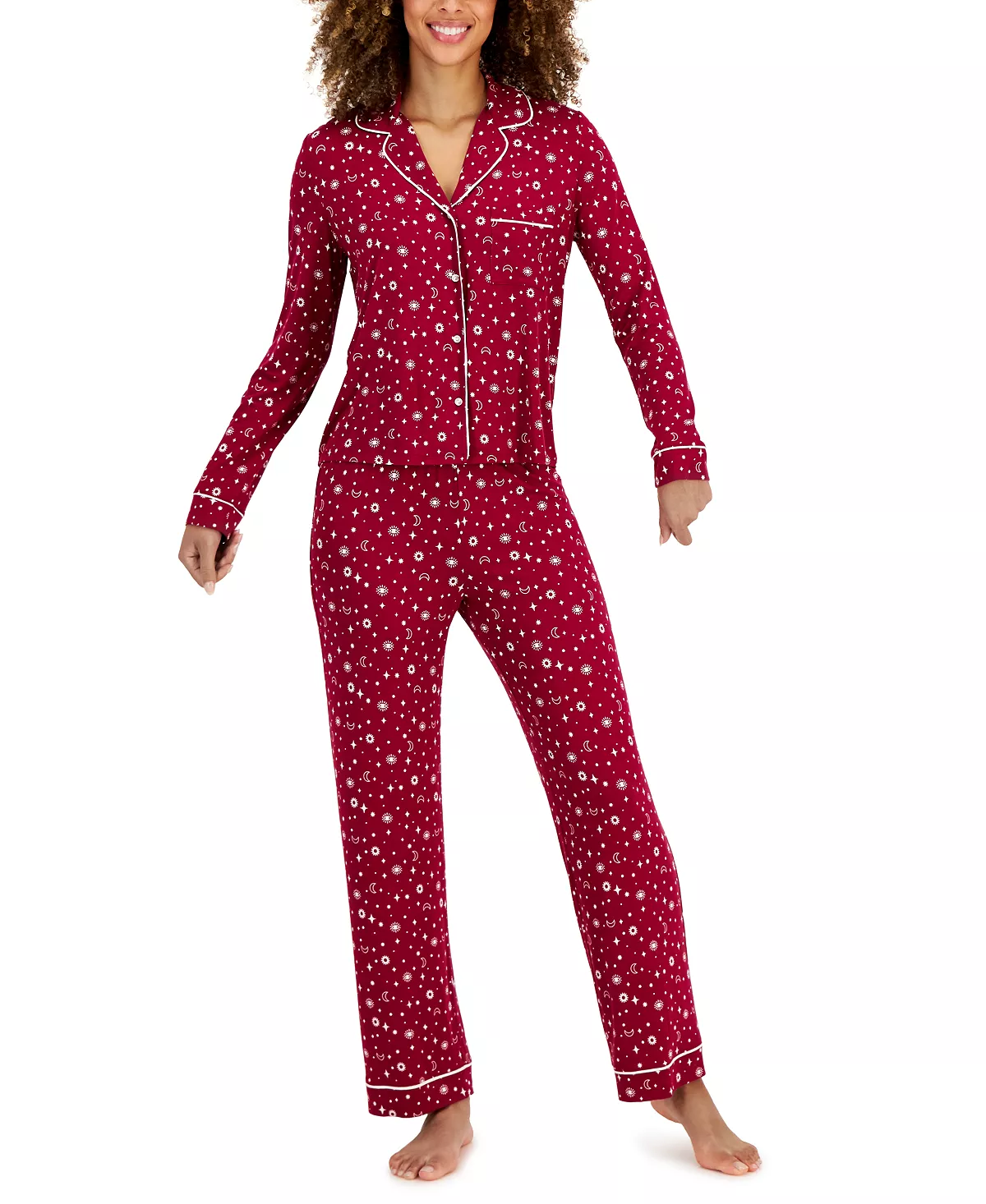 Jenni Women's Notch-Collar Pajama Set, Created For Macy's 2 Jenni Women's Notch-Collar Pajama Set, Created For Macy's - Image 2