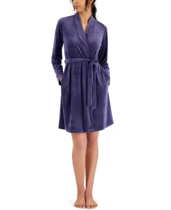 Alfani Women's Short Stretch Velour Wrap Robe, Created For Macy's