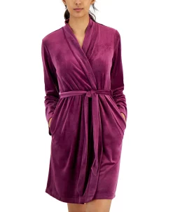 Alfani Women's Short Stretch Velour Wrap Robe, Created For Macy's -White Mark Shop 21913780 fpx