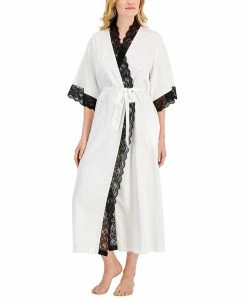 INC International Concepts Women's Lace Trim Long Wrap Robe, Created For Macy's