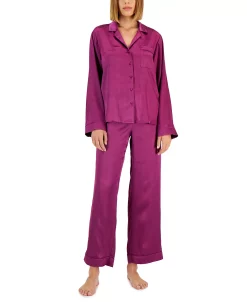 INC International Concepts Satin Notch Collar Pajama Set, Created For Macy's -White Mark Shop 21914042 fpx