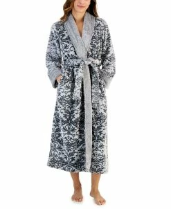 Charter Club Women's Plush Long Floral Scroll Wrap Robe, Created For Macy's