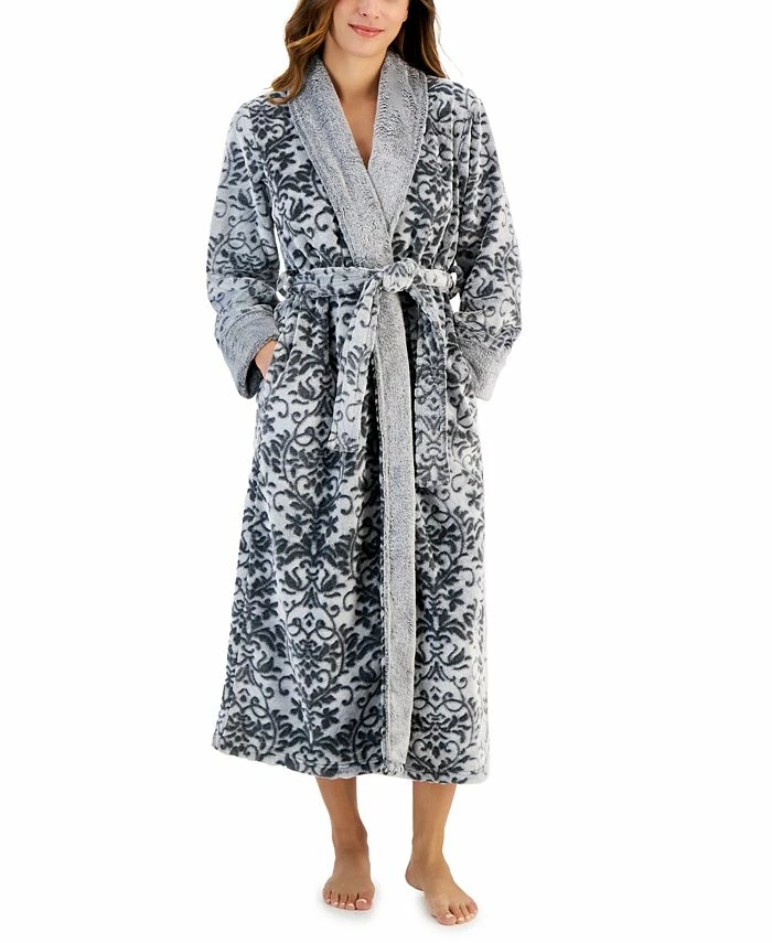 Charter Club Women's Plush Long Floral Scroll Wrap Robe, Created For Macy's 1 Charter Club Women's Plush Long Floral Scroll Wrap Robe, Created For Macy's