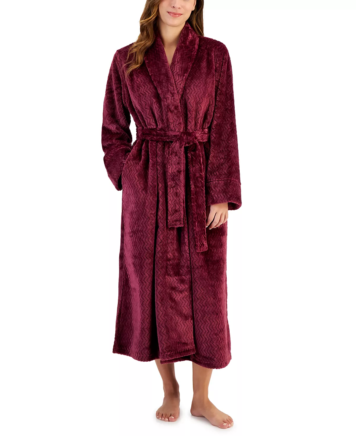 Charter Club Women's Plush Zig Zag Wrap Robe, Created For Macy's 1 Charter Club Women's Plush Zig Zag Wrap Robe, Created For Macy's
