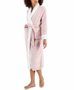 Charter Club Women's Plush Faux-Fur Trim Long Wrap Robe, Created For Macy's