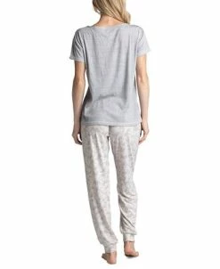 Muk Luks Plus Size Crewneck Top & Printed Jogger Pajama Pants Set -White Mark Shop 21933407 fpx
