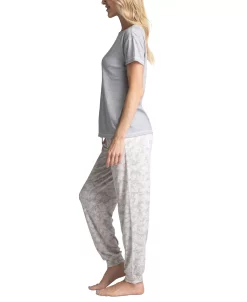 Muk Luks Plus Size Crewneck Top & Printed Jogger Pajama Pants Set -White Mark Shop 21933418 fpx