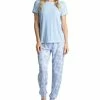 Muk Luks Women's Ribbed Crewneck & Printed Jogger Pajama Pants Set
