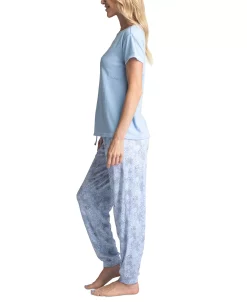 Muk Luks Women's Ribbed Crewneck & Printed Jogger Pajama Pants Set -White Mark Shop 21933452 fpx