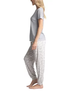 Muk Luks Women's Ribbed Crewneck & Printed Jogger Pajama Pants Set -White Mark Shop 21933458 fpx