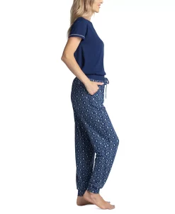 Muk Luks Women's Ribbed Crewneck & Printed Jogger Pajama Pants Set -White Mark Shop 21933459 fpx