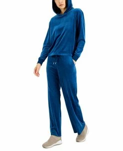 Alfani Women's Long Sleeve Hooded Velour Pajama Set, Created For Macy's