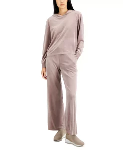 Alfani Women's Long Sleeve Hooded Velour Pajama Set, Created For Macy's -White Mark Shop 21950650 fpx