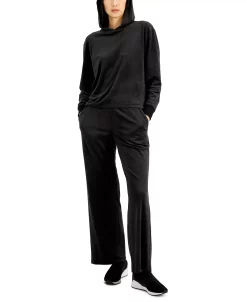 Alfani Women's Long Sleeve Hooded Velour Pajama Set, Created For Macy's