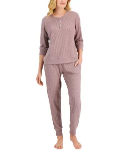 Alfani Thermal Henley Pajama Set, Created For Macy's