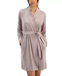 Alfani Women's Short Stretch Velour Wrap Robe, Created For Macy's -White Mark Shop 22038817 fpx
