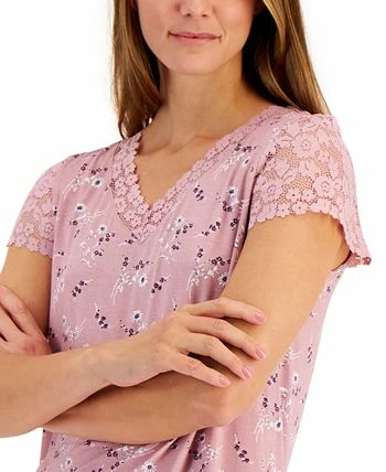 Charter Club Women's Printed Lace-Trim 2-Pc. Pajama Set, Created For Macy's 3 Charter Club Women's Printed Lace-Trim 2-Pc. Pajama Set, Created For Macy's - Image 3