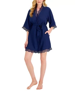 INC International Concepts Lace Trim Short Robe, Created For Macy's 11 INC International Concepts Lace Trim Short Robe, Created For Macy's -White Mark Shop 22130275 fpx
